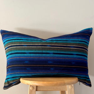 Blue Stripe Ikat Lumbar Pillow Cover