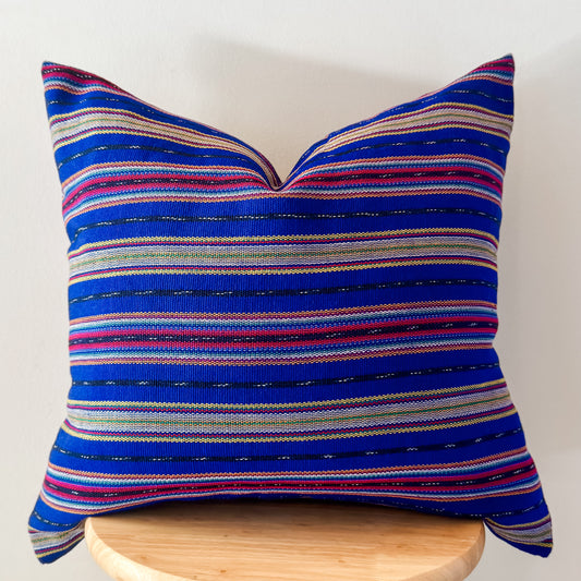 Royal Blue Stripe Ikat Pillow Cover