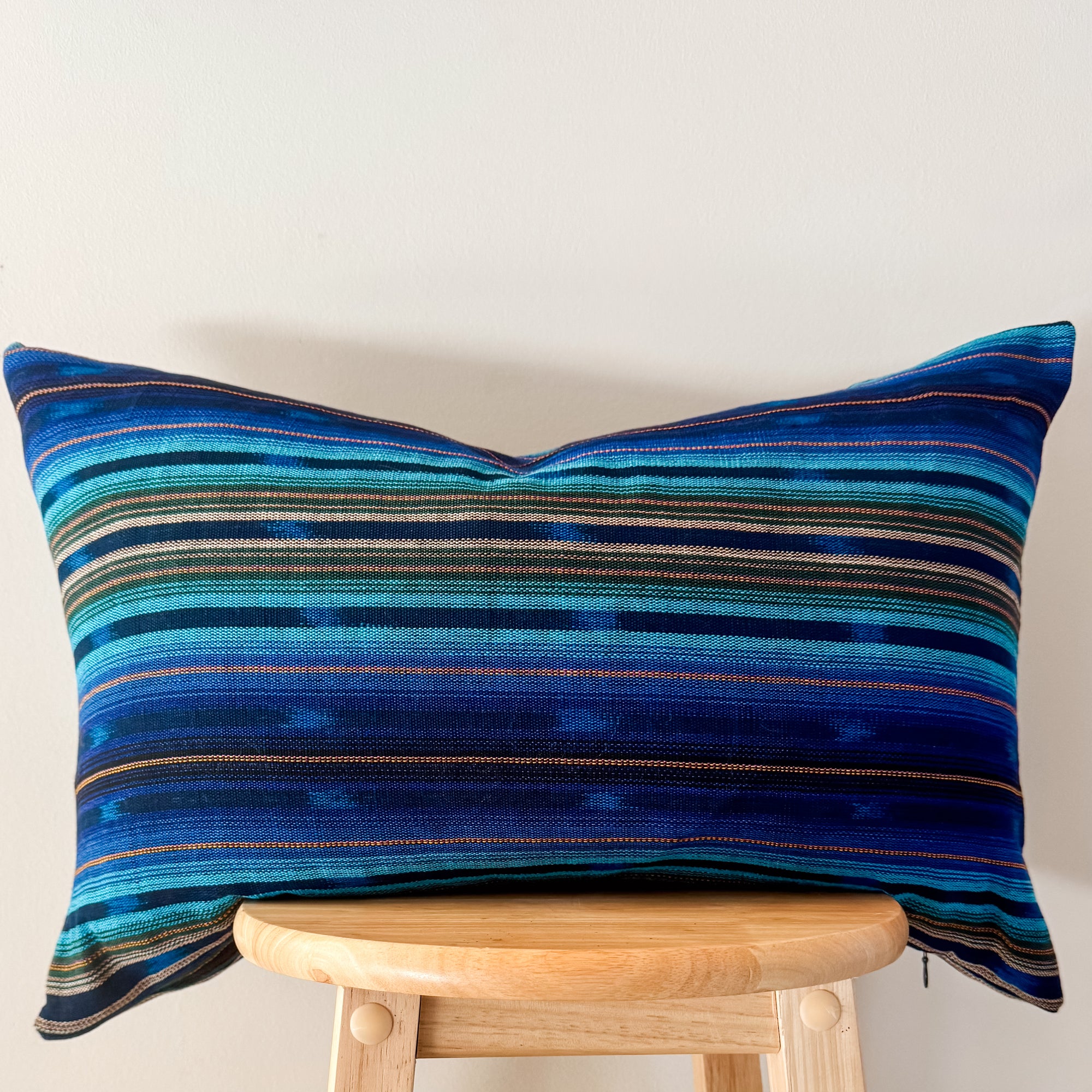 Blue Stripe Ikat Lumbar Pillow Cover