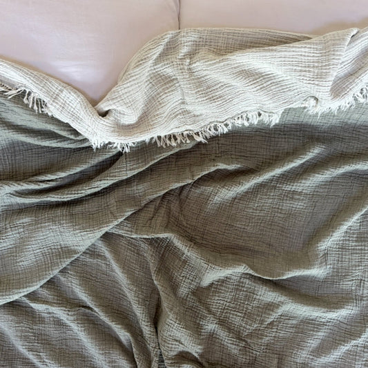 Bodrum Olive Green Crinkle Cotton Blanket