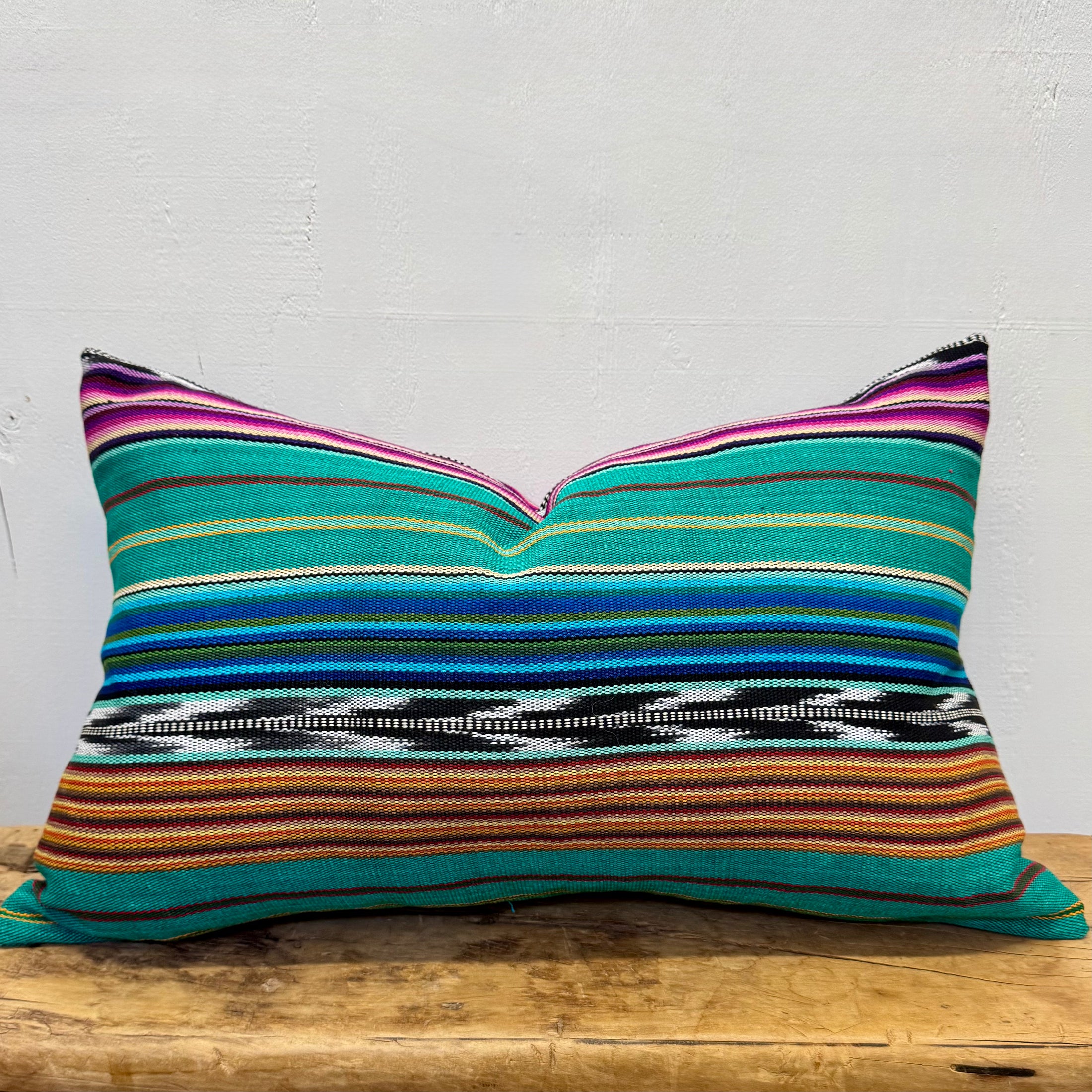 Green Multicoloured Ikat Lumbar Pillow Cover