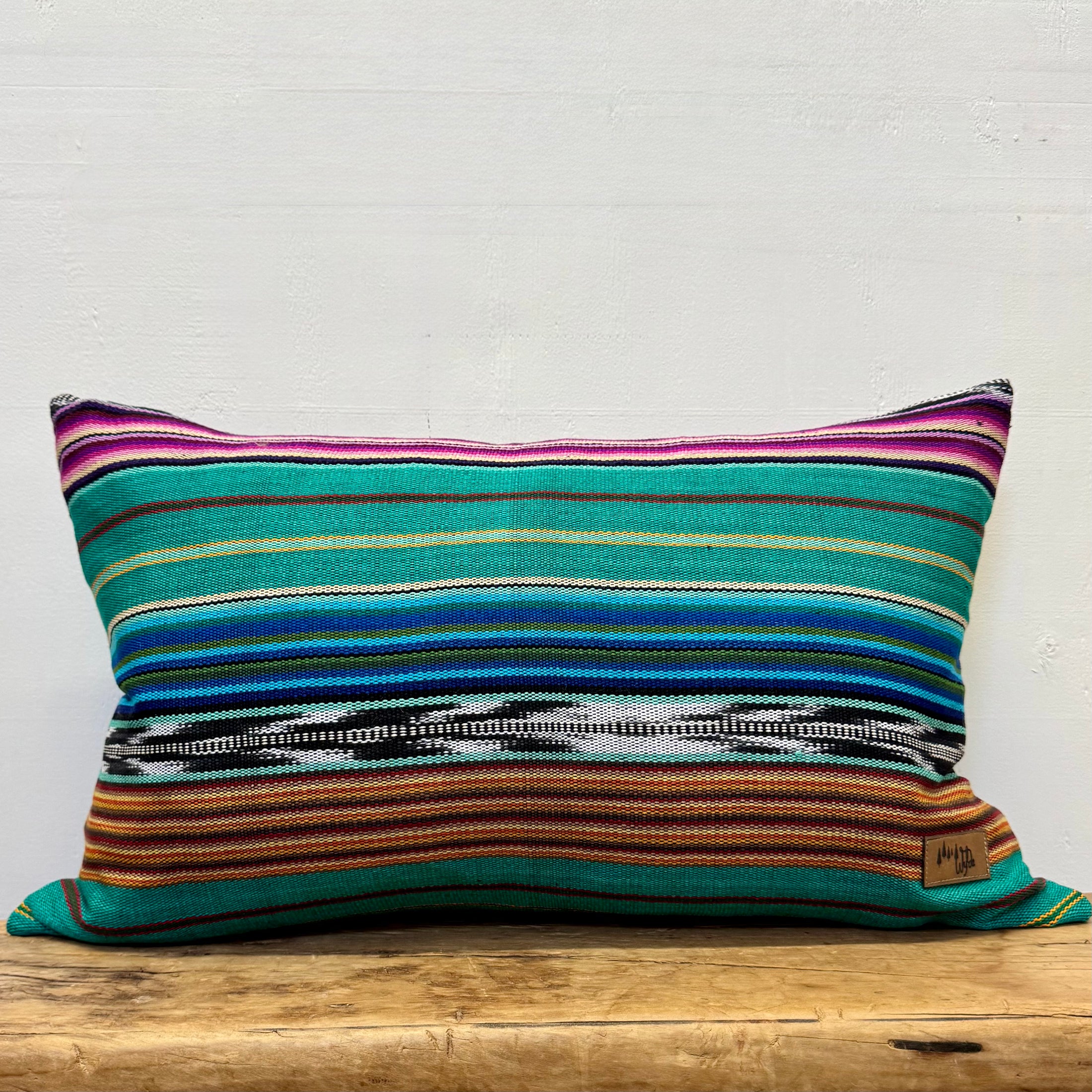Green Multicoloured Ikat Lumbar Pillow Cover