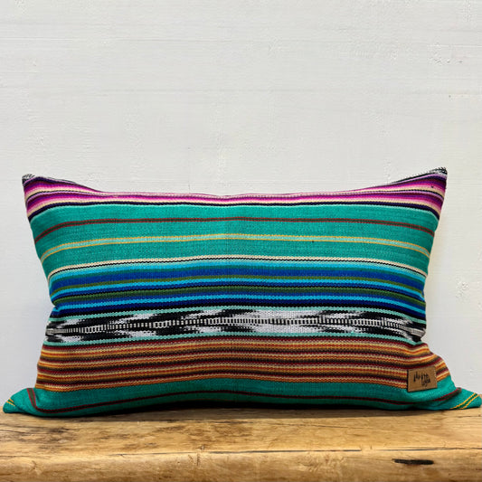 Green Multicoloured Ikat Lumbar Pillow Cover