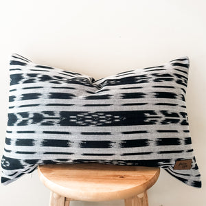 White/Black Ikat Lumbar Pillow Cover