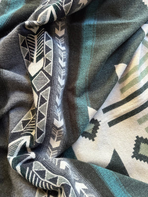 Latacunga Aztec Reversible Blanket  //  Soft Green/Teal/Grey/Cream