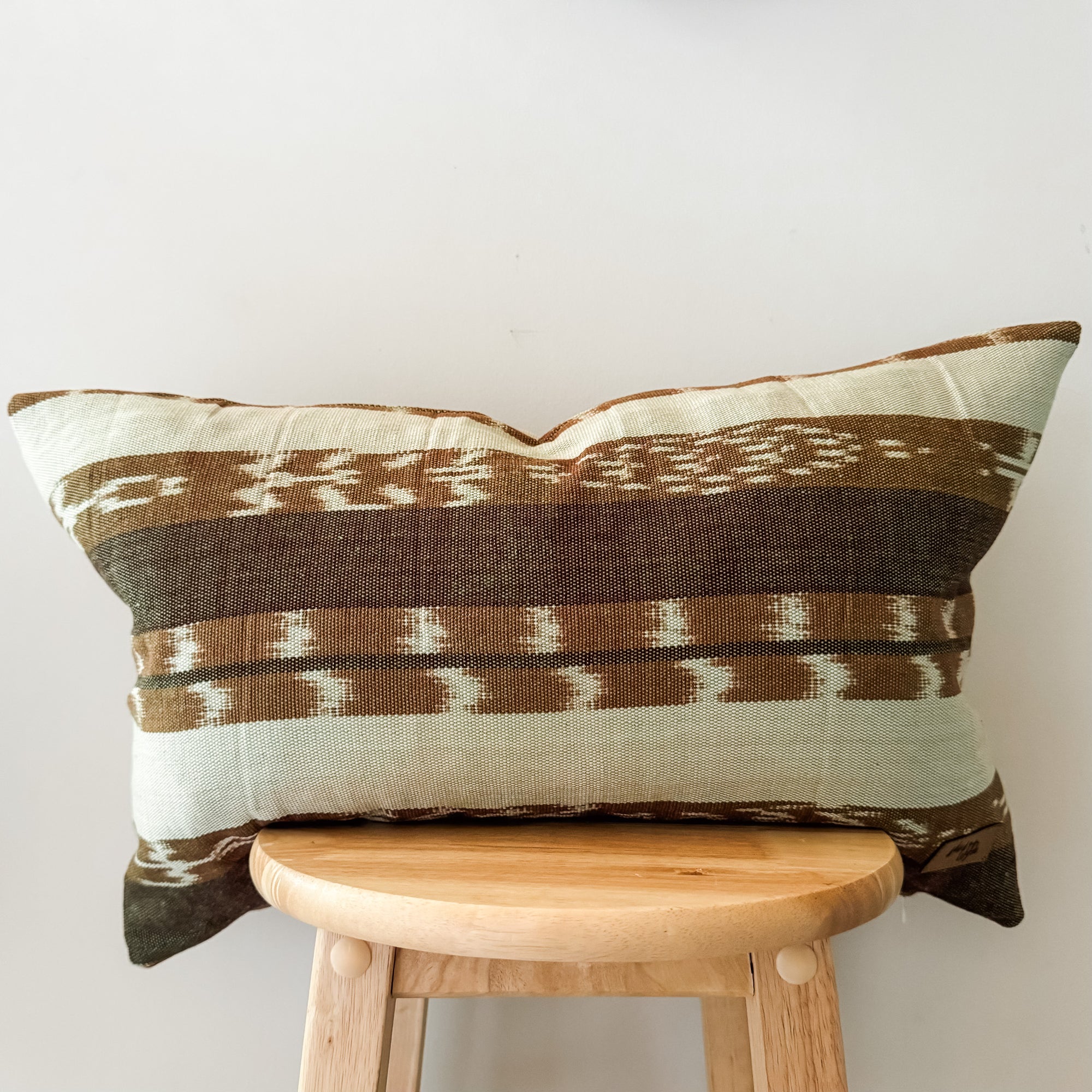 Green/Light Brown Ikat Lumbar Pillow Cover