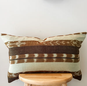 Green/Light Brown Ikat Lumbar Pillow Cover