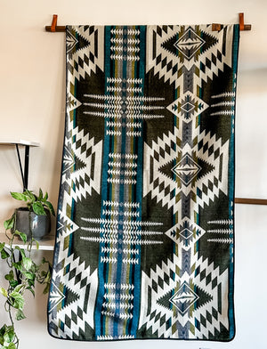 Esmeraldas Aztec Reversible Blanket  //  Olive Green/Teal/Grey