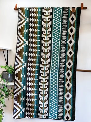 Riobamba Aztec Reversible Blanket  //  Olive Green/Brown/Turquoise/Mustard