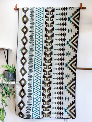 Riobamba Aztec Reversible Blanket  //  Olive Green/Brown/Turquoise/Mustard