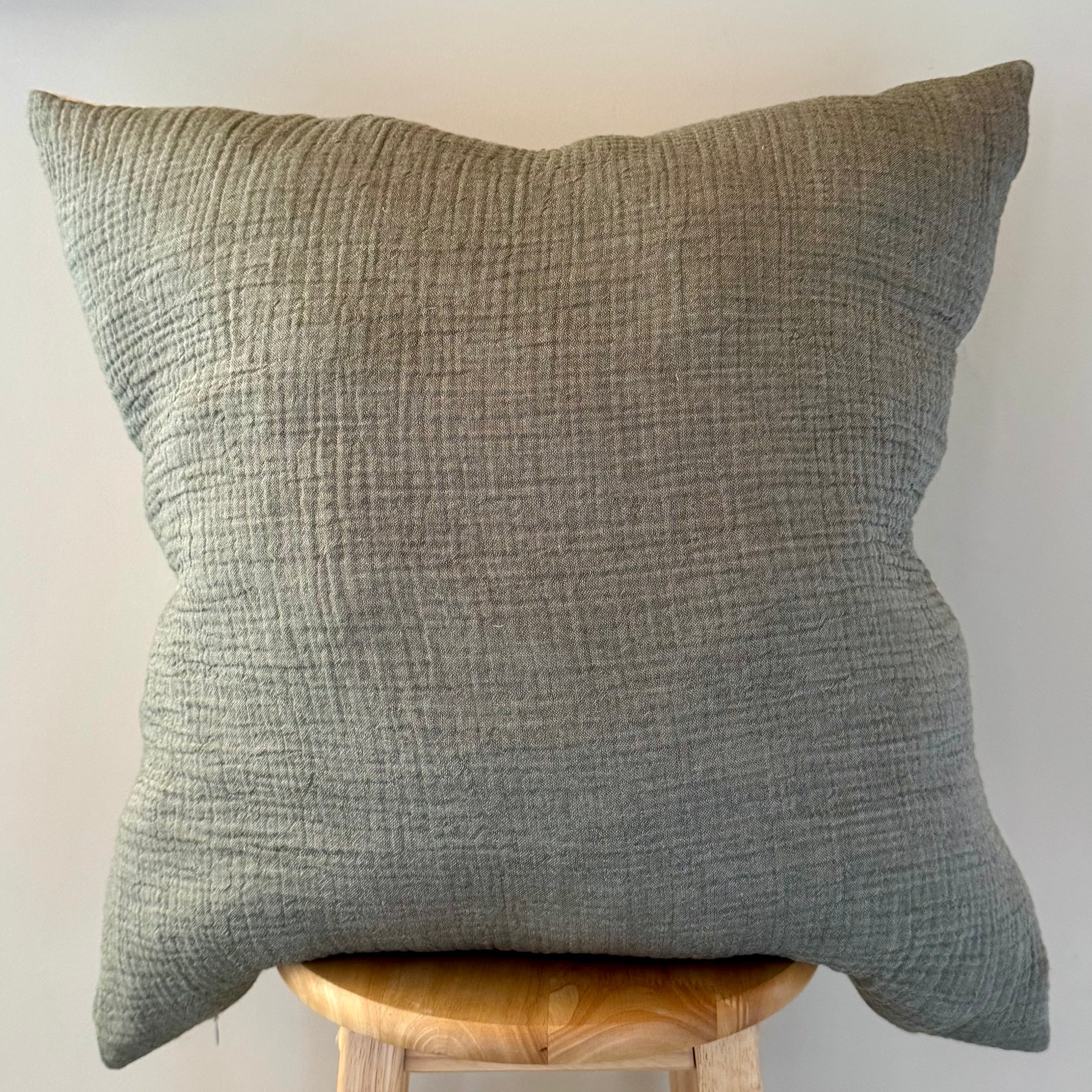 Olive Green/Cream Crinkle Cotton Pillow Cover