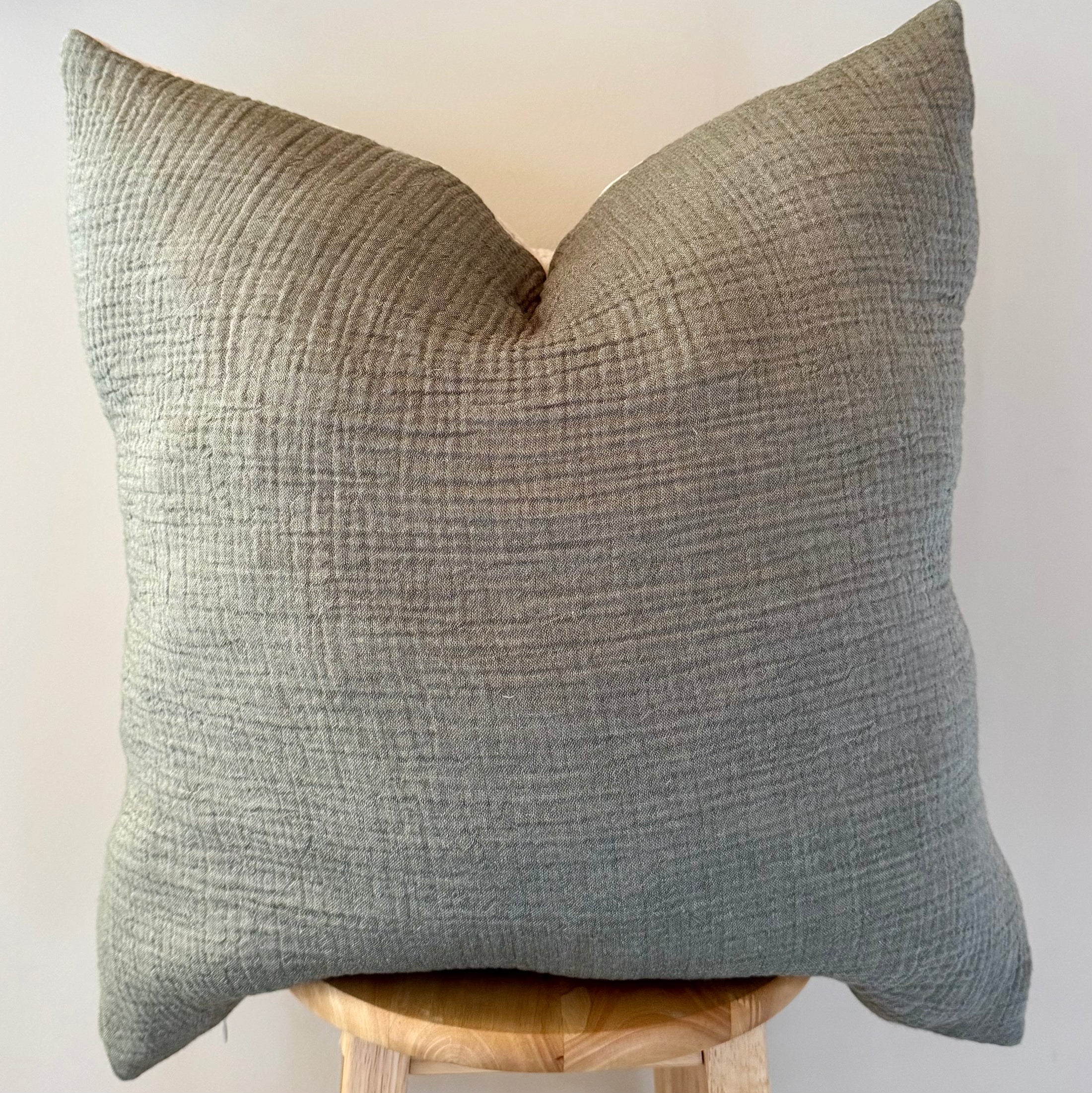 Olive Green/Cream Crinkle Cotton Pillow Cover