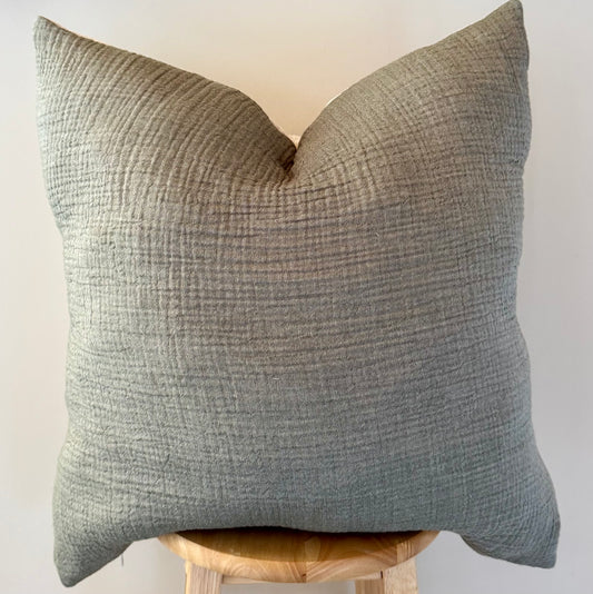 Olive Green/Cream Crinkle Cotton Pillow Cover