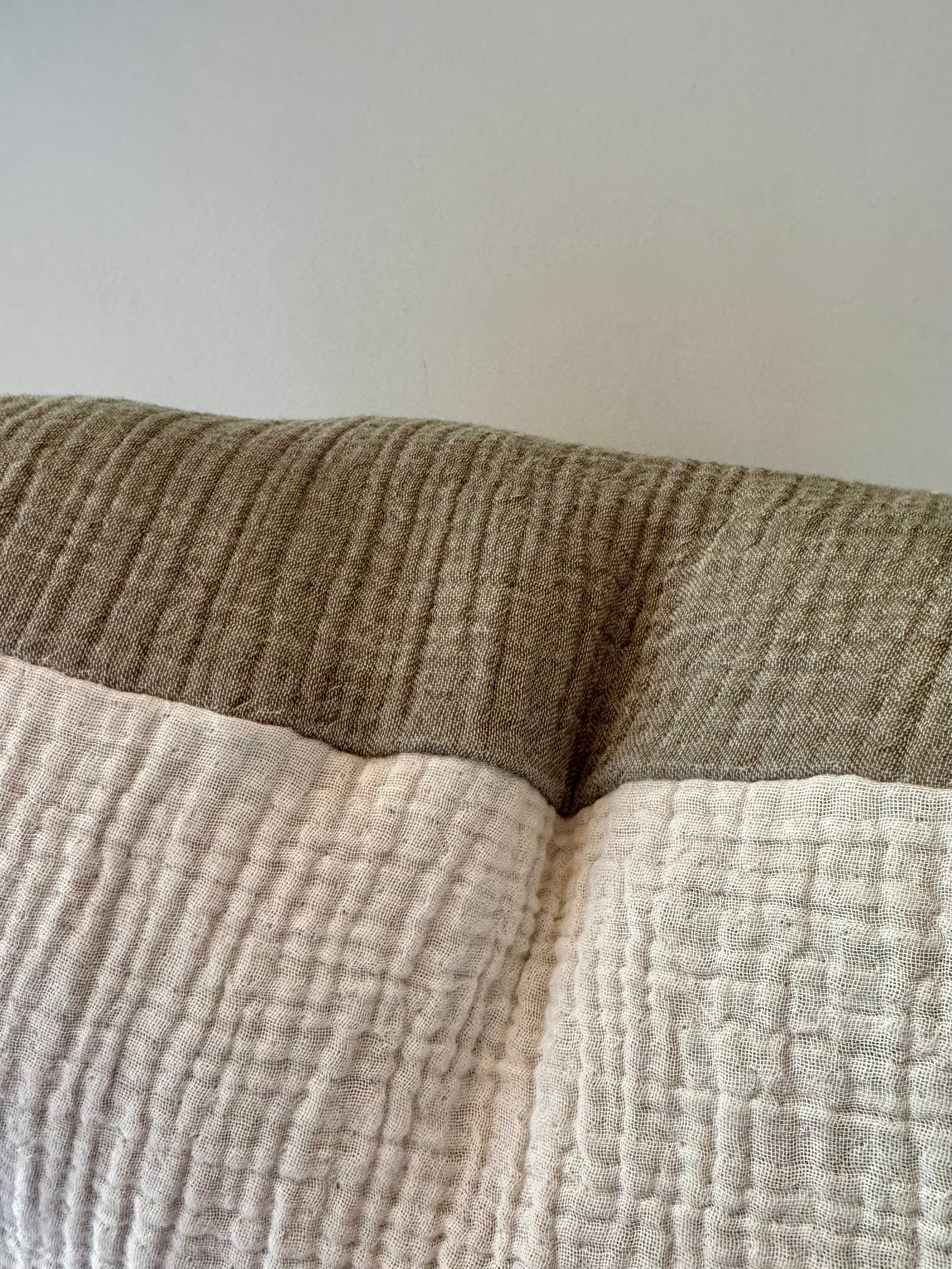 Olive Green/Cream Crinkle Cotton Pillow Cover