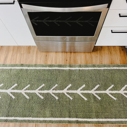 Momo Olive Green Machine Washable Runner
