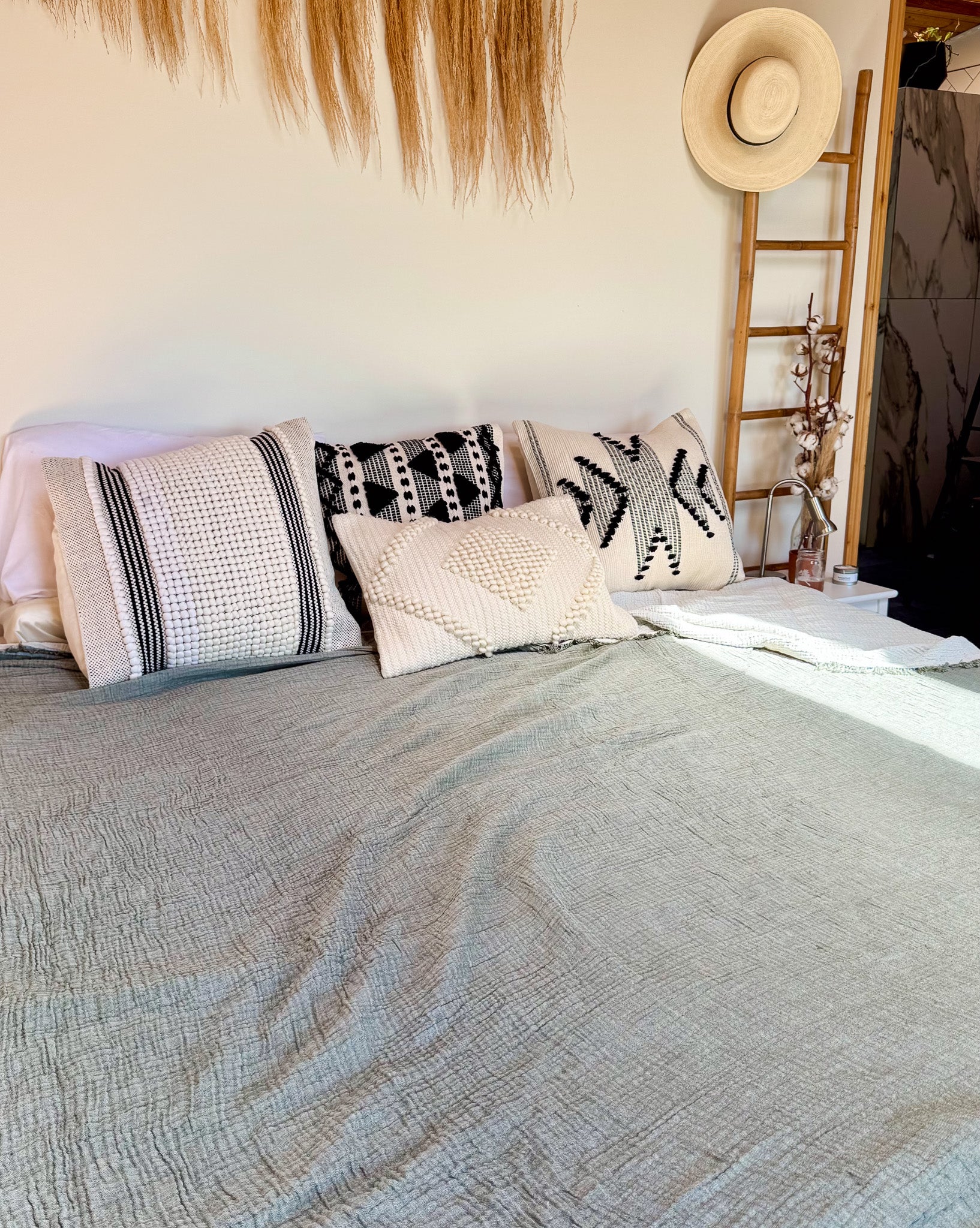Bodrum Olive Green Crinkle Cotton Blanket