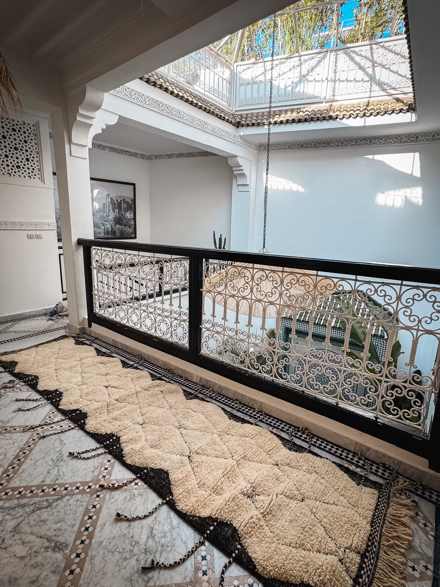 Black and Cream Wool Runner Rug