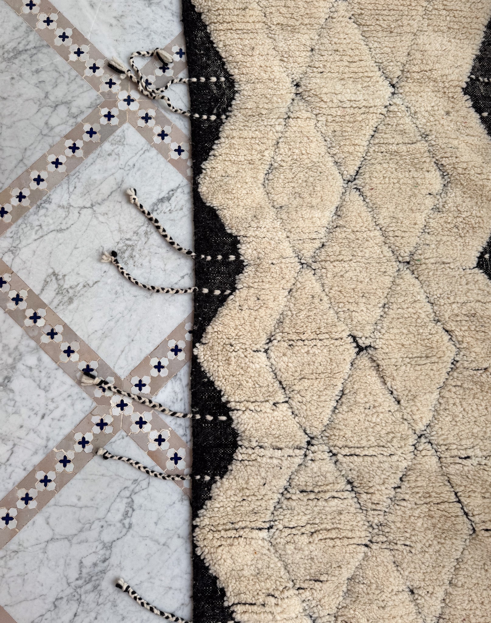 Black and Cream Wool Runner Rug