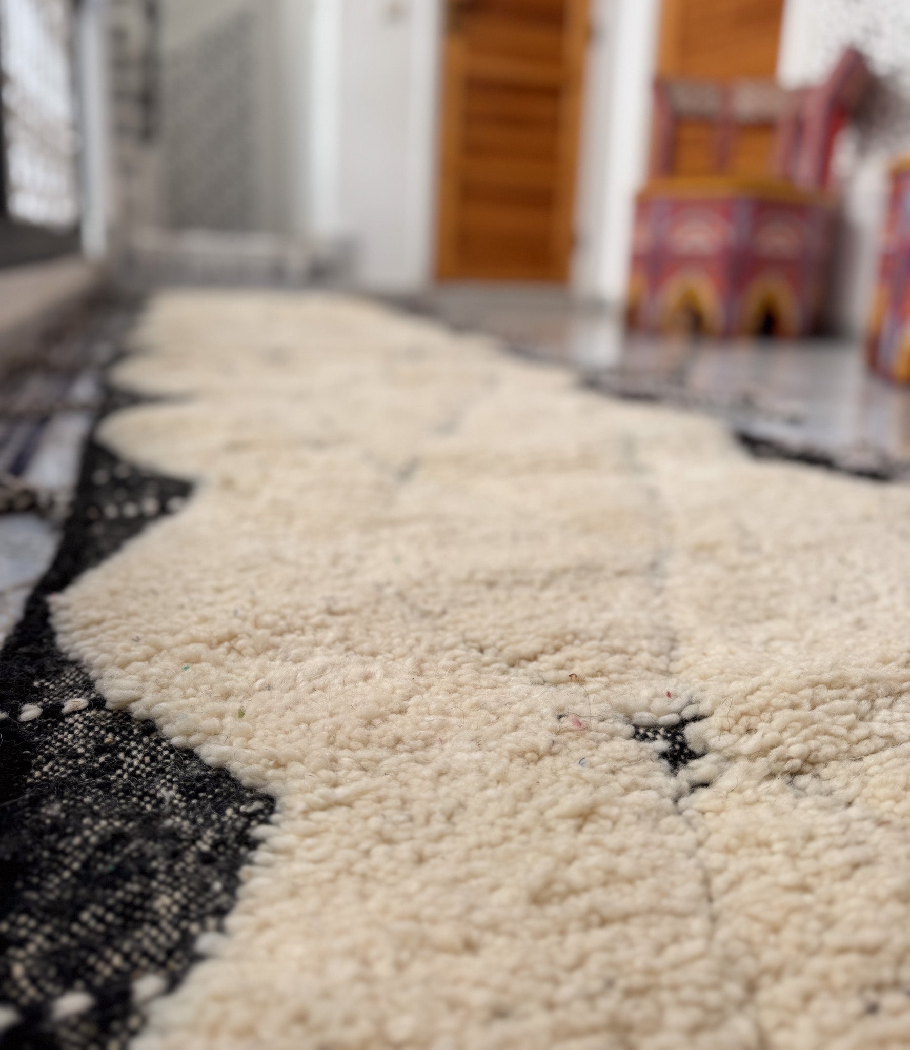 Black and Cream Wool Runner Rug
