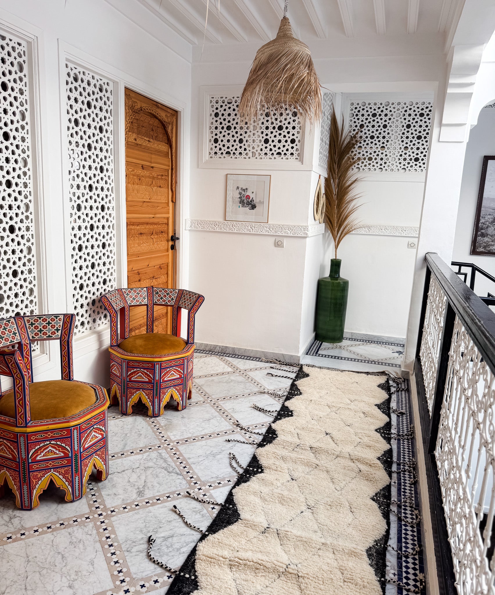 Black and Cream Wool Runner Rug