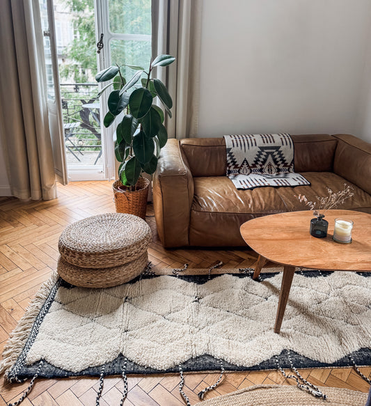 Black and Cream Wool Runner Rug