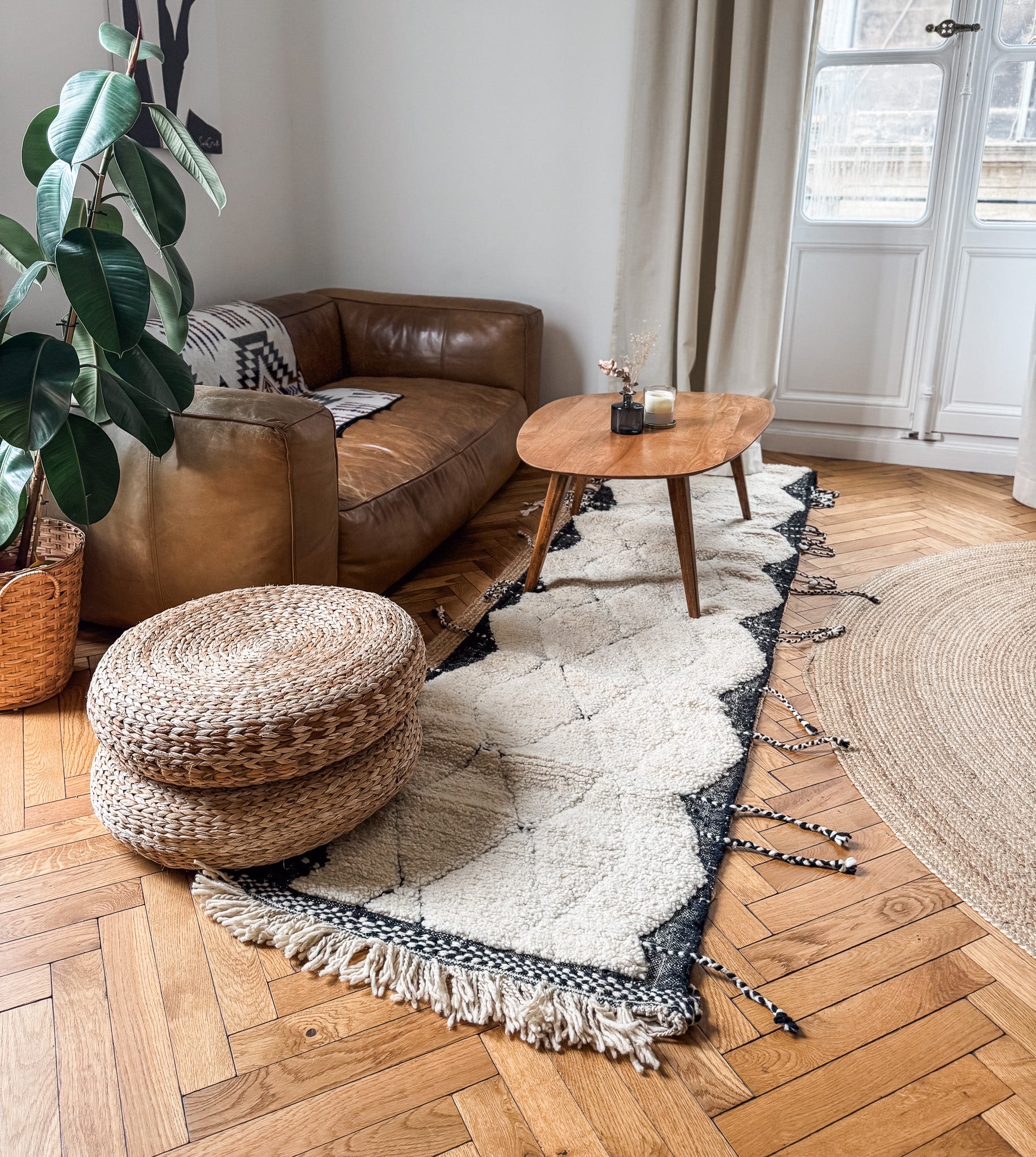 Black and Cream Wool Runner Rug