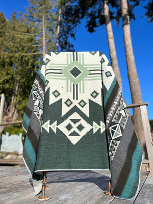 Latacunga Aztec Reversible Blanket  //  Soft Green/Teal/Grey/Cream