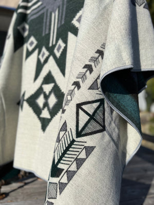 Latacunga Aztec Reversible Blanket  //  Soft Green/Teal/Grey/Cream