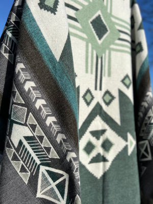 Latacunga Aztec Reversible Blanket  //  Soft Green/Teal/Grey/Cream