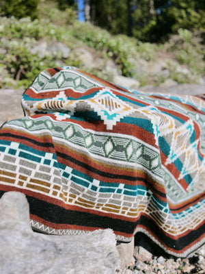 Imbabura Reversible Blanket  //  Turquoise/Rust/Mustard