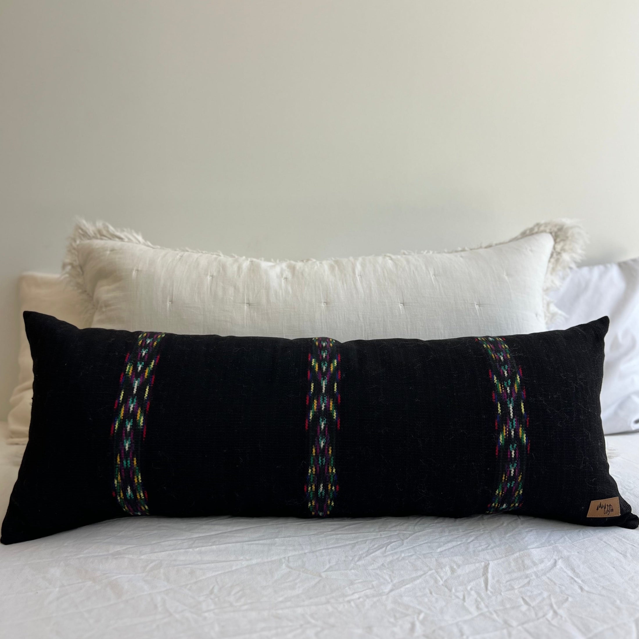 Black Ikat Cotton Long Lumbar Pillow Cover
