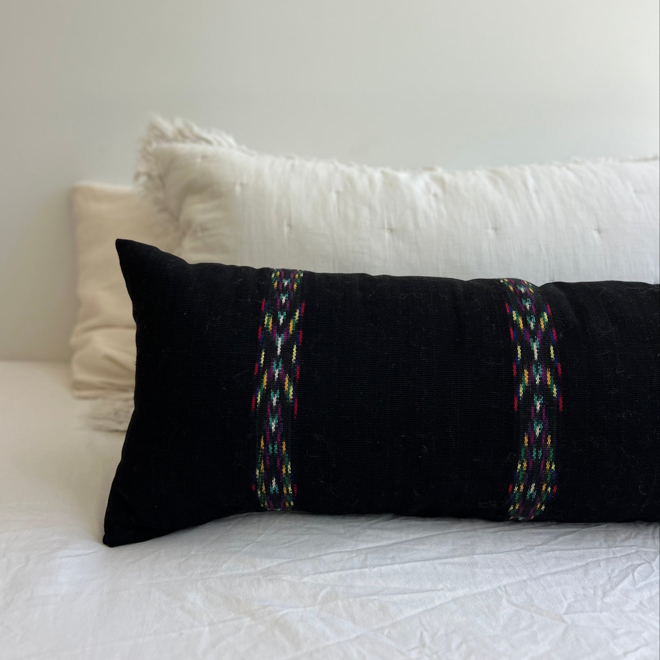 Black Ikat Cotton Long Lumbar Pillow Cover