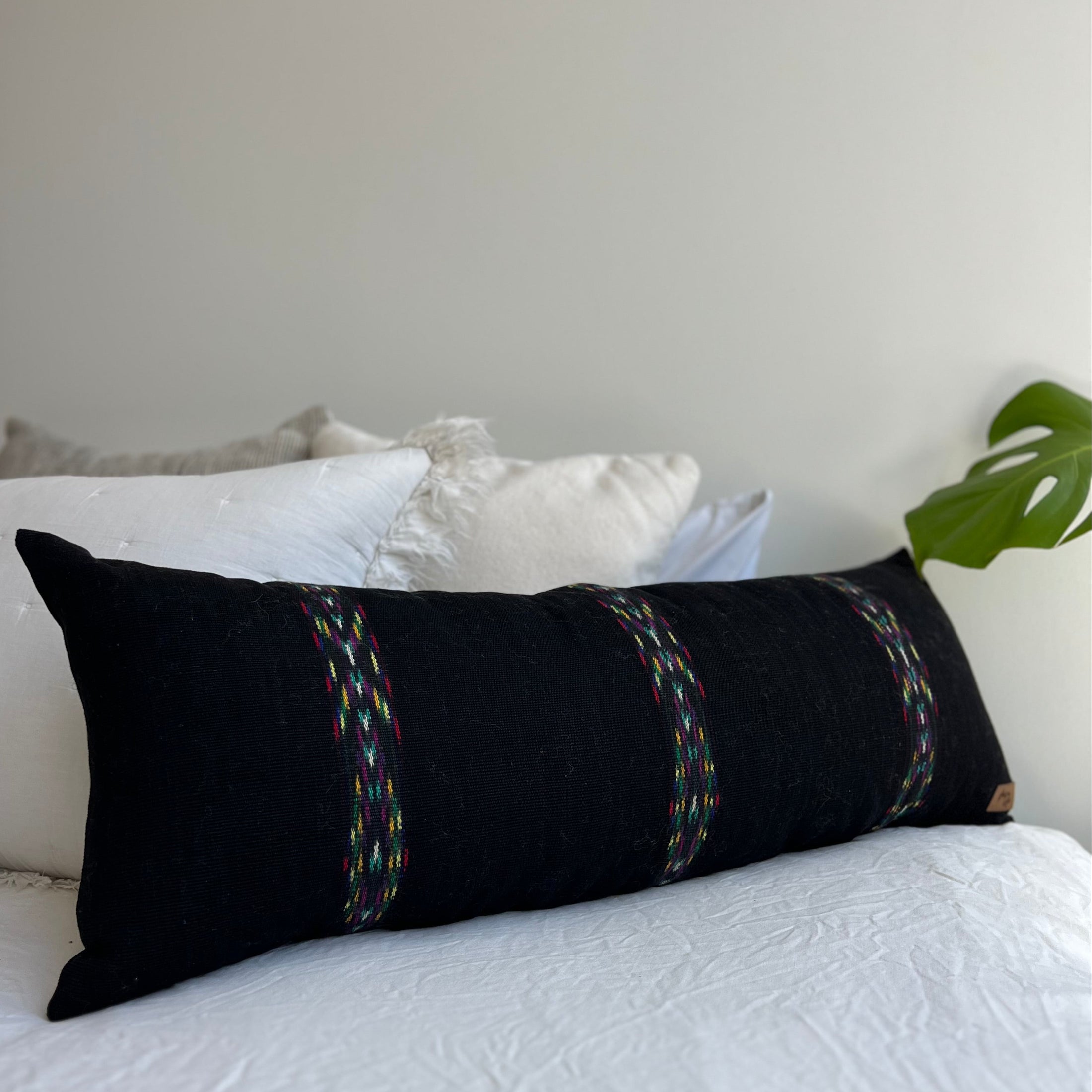 Black Ikat Cotton Long Lumbar Pillow Cover