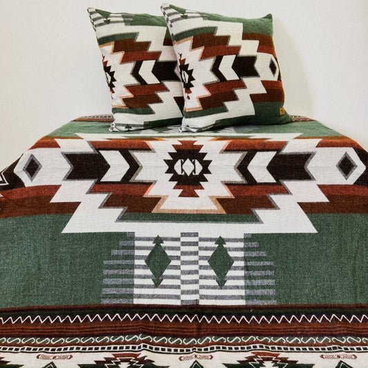 Quilotoa Throw Blanket/2 Quilotoa Green Pillow Covers Bundle