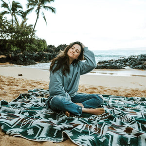 Zamora Aztec Reversible Blanket  //  Teal Green/Rust/Cream