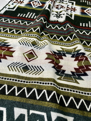 Milagro Aztec Reversible Blanket  //  Olive Green/Slate Blue/Grey/Rust