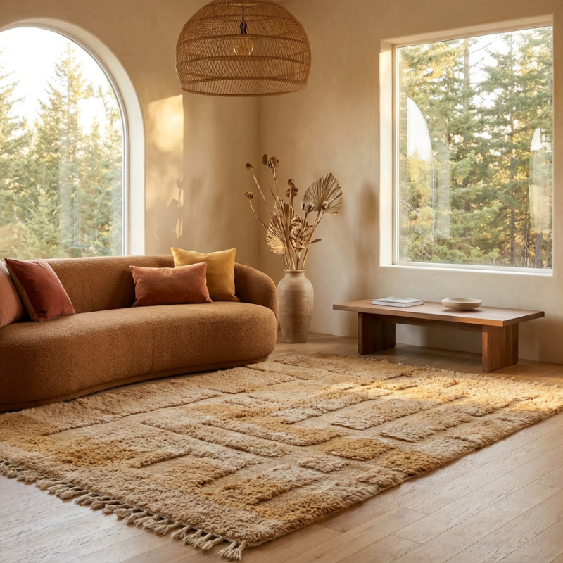 Amal Handwoven Moroccan Wool Rug 5x8