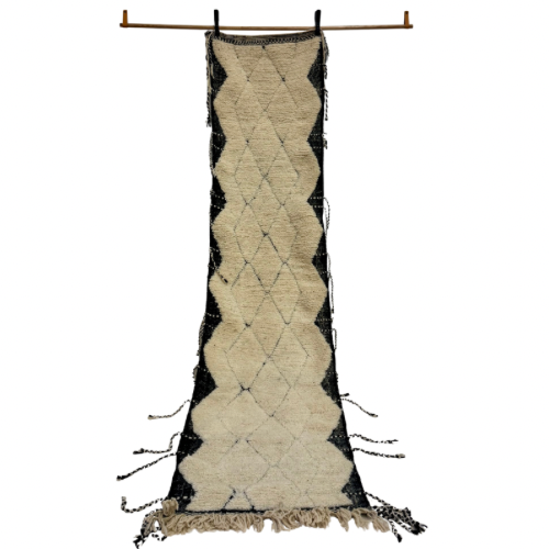 Black and Cream Wool Runner Rug