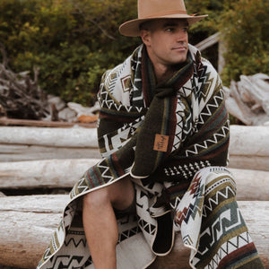 Milagro Aztec Reversible Blanket  //  Olive Green/Slate Blue/Grey/Rust