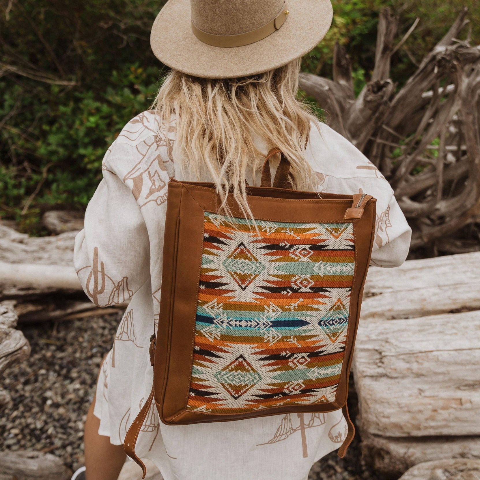 Brown Aztec Italian Webbing Crossbody Strap