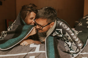 Latacunga Aztec Reversible Blanket  //  Soft Green/Teal/Grey/Cream