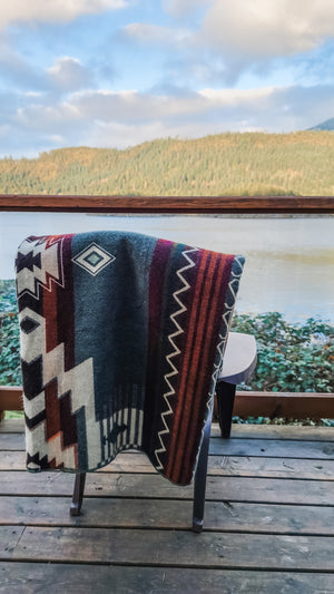 Quilotoa Aztec Reversible Blanket  //  Soft Green/Rust/Brown