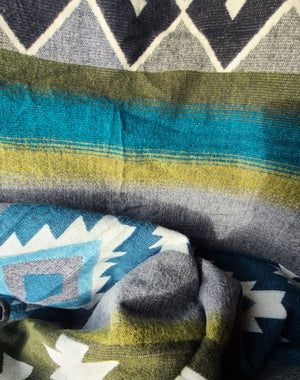 San Pablo Aztec Reversible Blanket  //  Olive Green/Grey/Teal