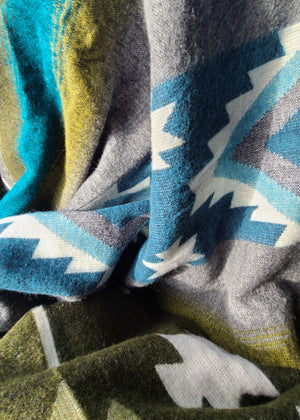 San Pablo Aztec Reversible Blanket  //  Olive Green/Grey/Teal