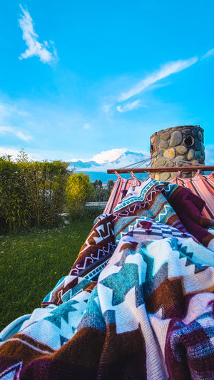 Tabacundo Aztec Reversible Blanket  //  Plum/Turquoise/Mustard