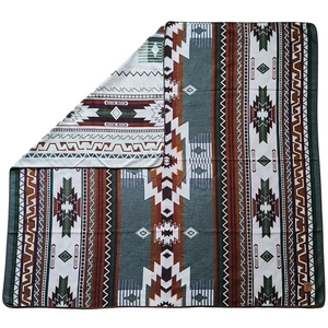 Quilotoa Aztec Reversible Blanket  //  Soft Green/Rust/Brown