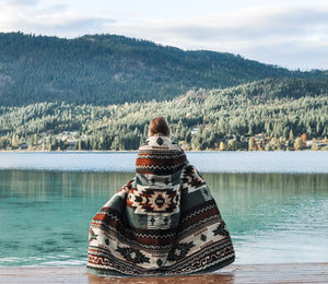 Quilotoa Aztec Reversible Blanket  //  Soft Green/Rust/Brown