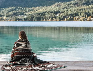 Quilotoa Aztec Reversible Blanket  //  Soft Green/Rust/Brown