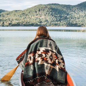 Quilotoa Aztec Reversible Blanket  //  Soft Green/Rust/Brown