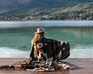 Quilotoa Aztec Reversible Blanket  //  Soft Green/Rust/Brown